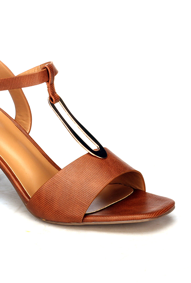 Formal T-Strapped Sandals for Women - Tan - Heels - Pavers England