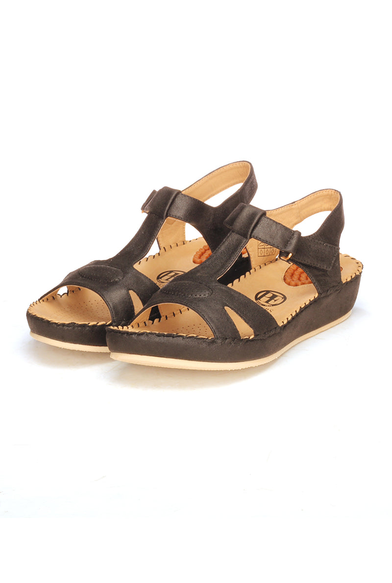 Solid Black Textile Sandals for Women - Sandals - Pavers England