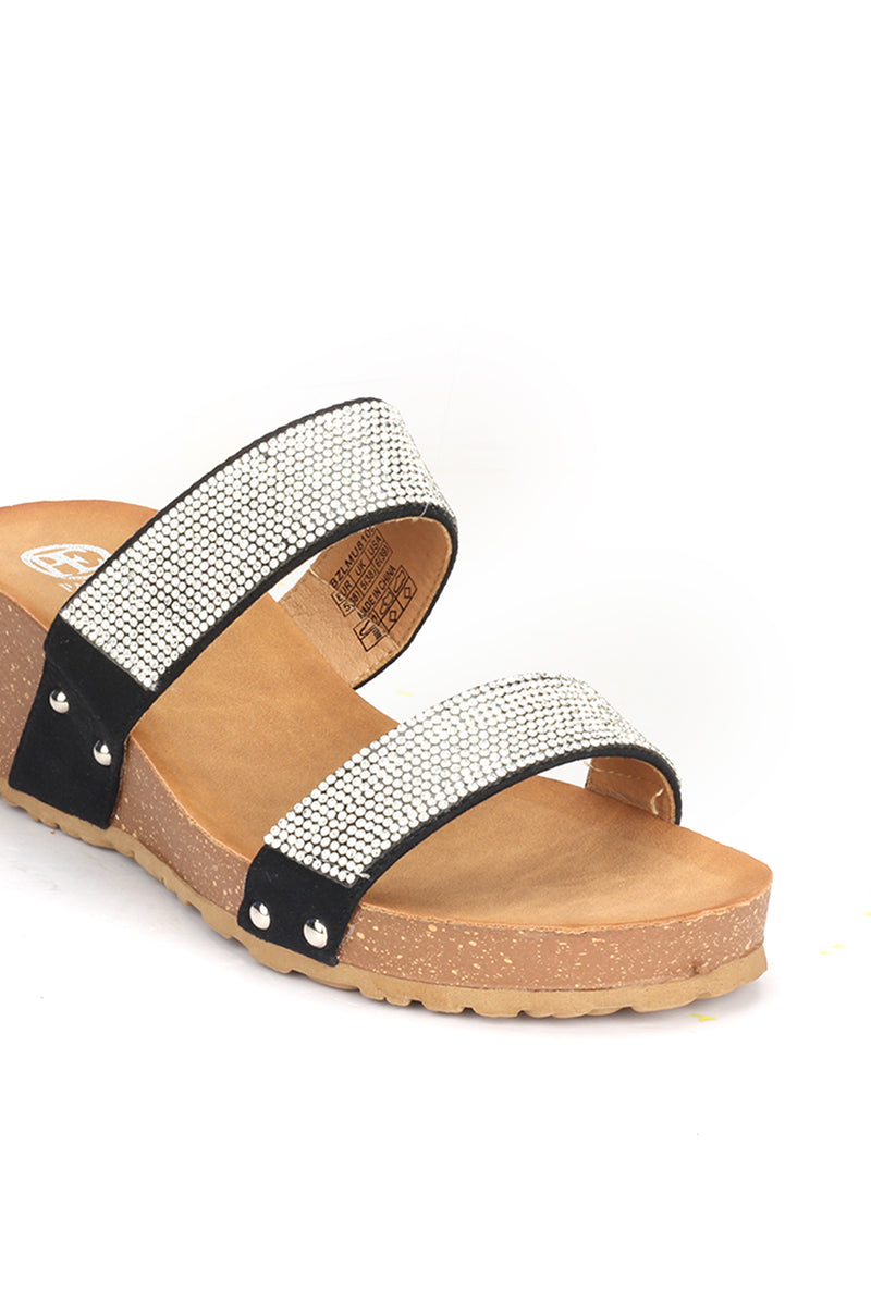 Jewel Embellished Synthetic Mule Wedges for Women - Pavers England