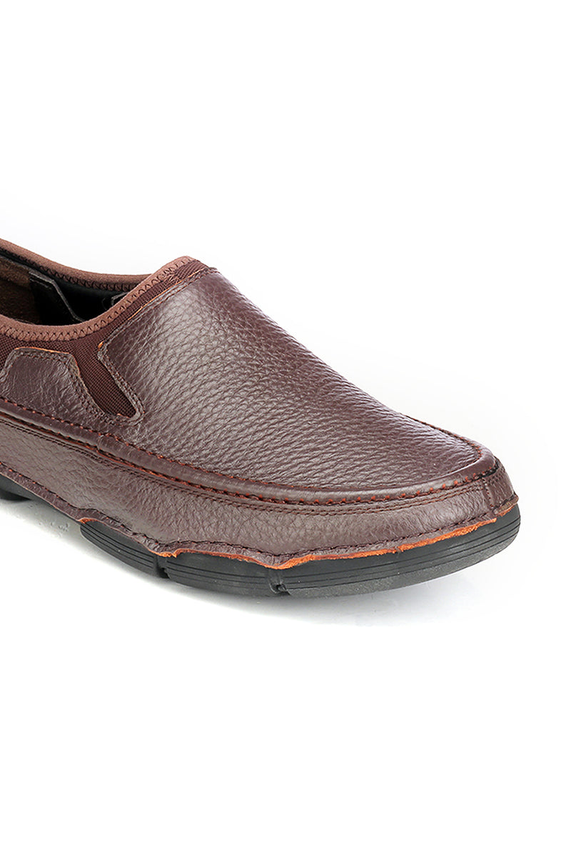Textured Leather Slip-on Shoes - Brown - Comfort Fits - Pavers England
