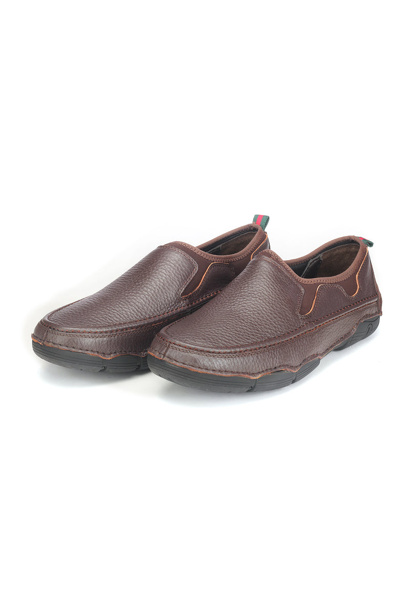 Textured Leather Slip-on Shoes - Brown - Comfort Fits - Pavers England