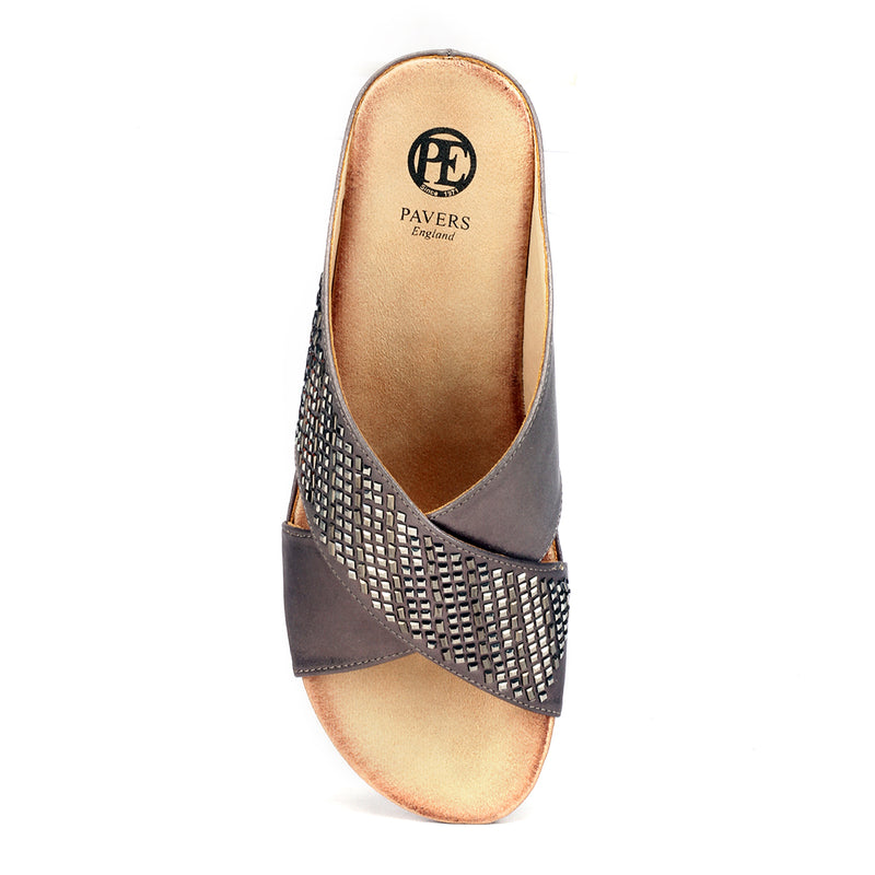 Jewel Embellished Mule Wedges for Women-Pewter - Mules - Pavers England