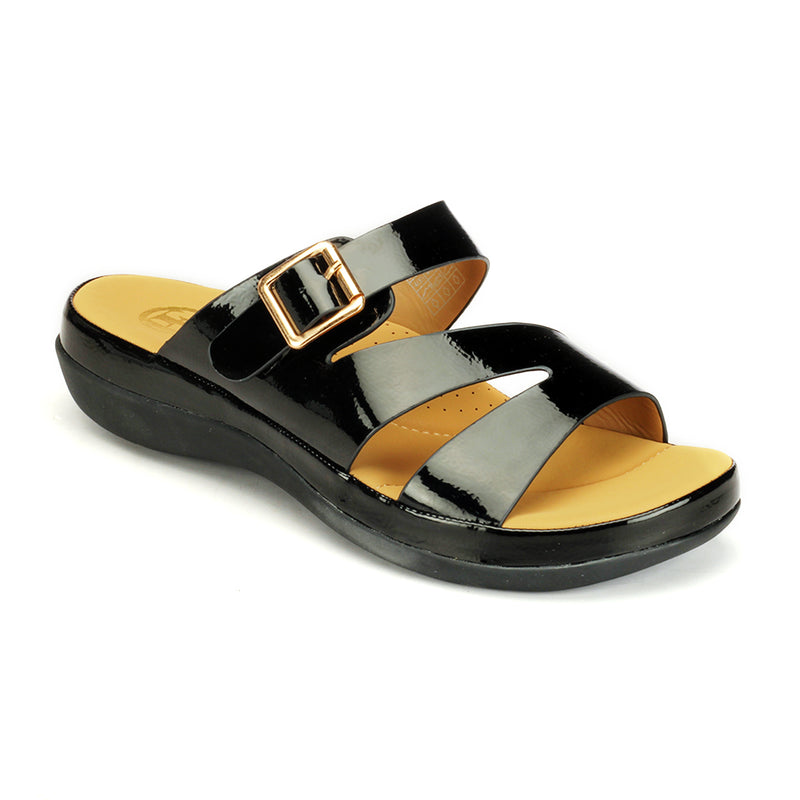 Slip-on Mules with Adjustable Strap - Black - Open Mules - Pavers England