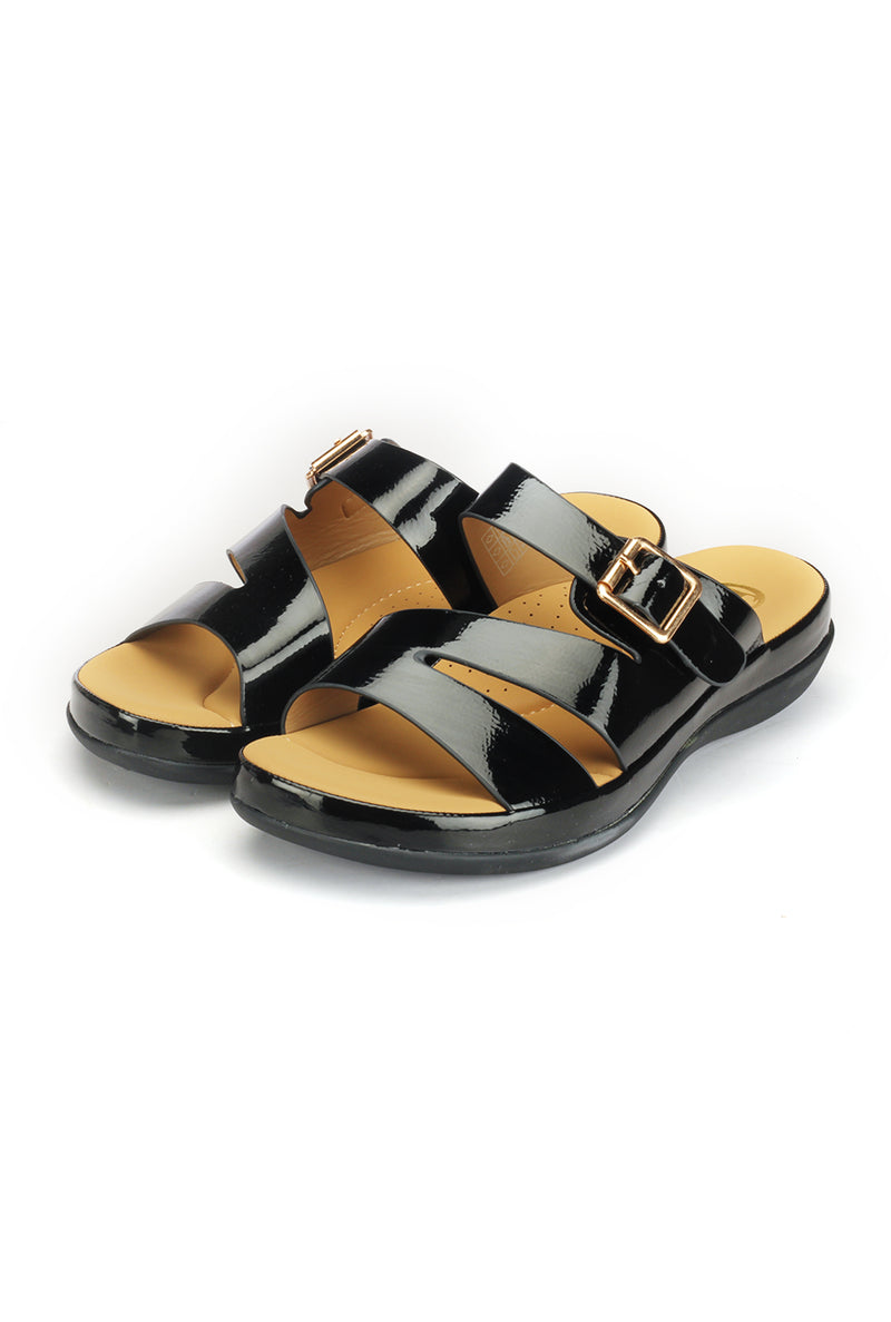 Slip-on Mules with Adjustable Strap - Black - Open Mules - Pavers England