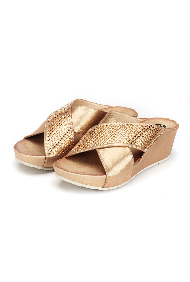 Jewel Embellished Mule Wedges for Women-Bronze - Pavers England