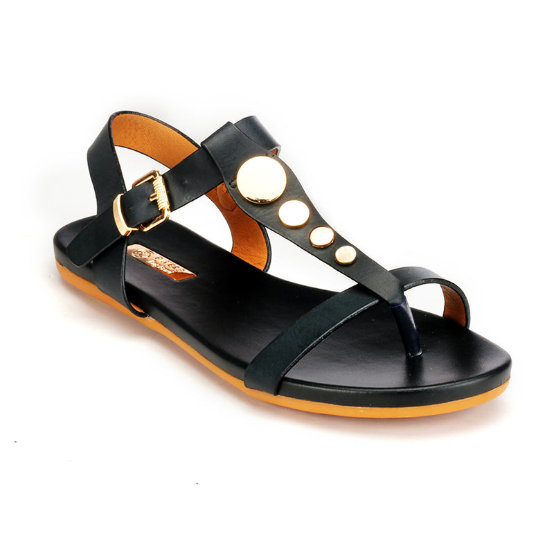 Metal Embellished Sandals with Buckle for Women-Black - Sandals - Pavers England