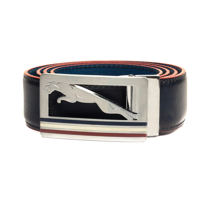 Metallic Closure Leather Belt for Men
