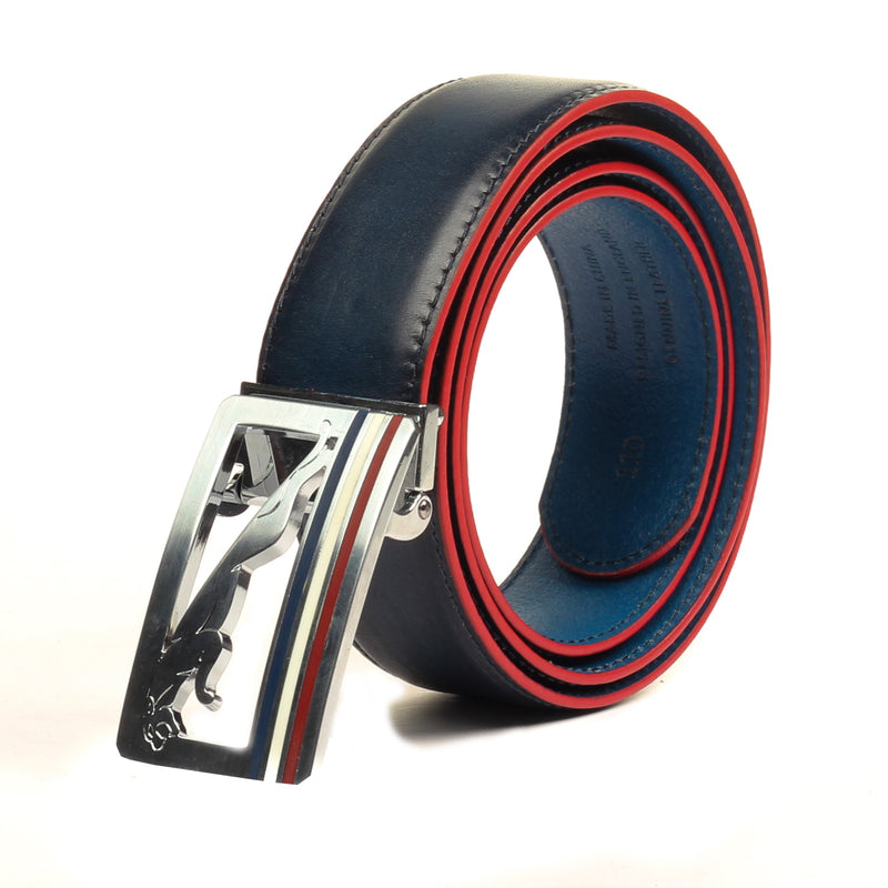 Metallic Closure Leather Belt for Men