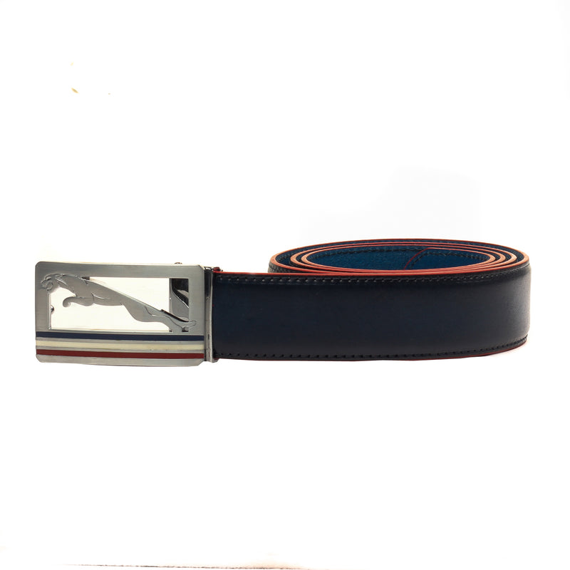 Metallic Closure Leather Belt for Men