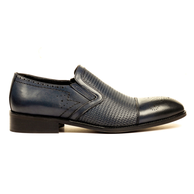 Stylish Leather Slip-ons for Men - Navy - Formal Loafers - Pavers England
