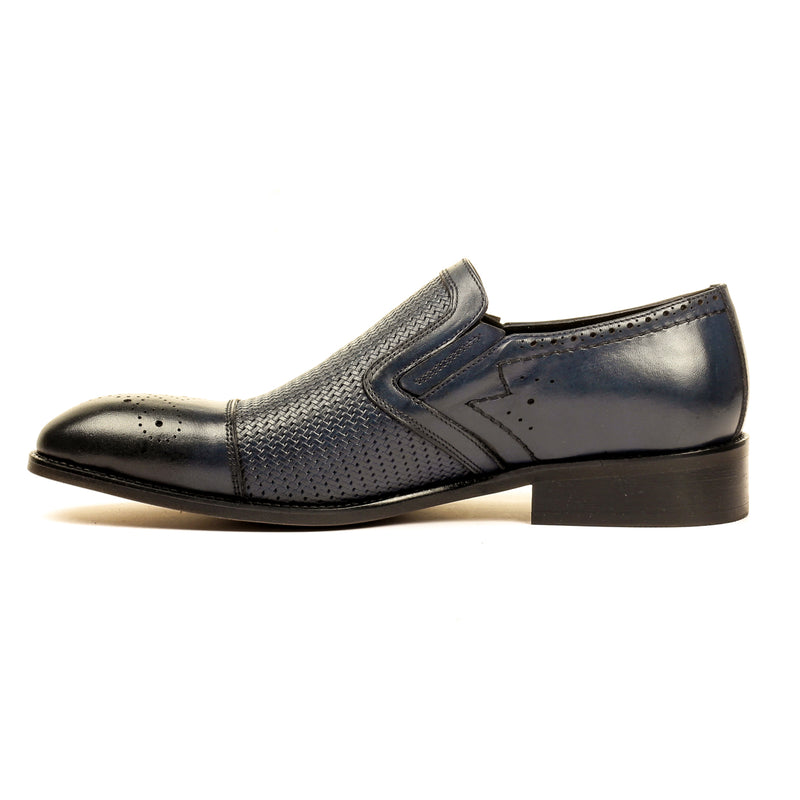 Stylish Leather Slip-ons for Men - Navy - Formal Loafers - Pavers England