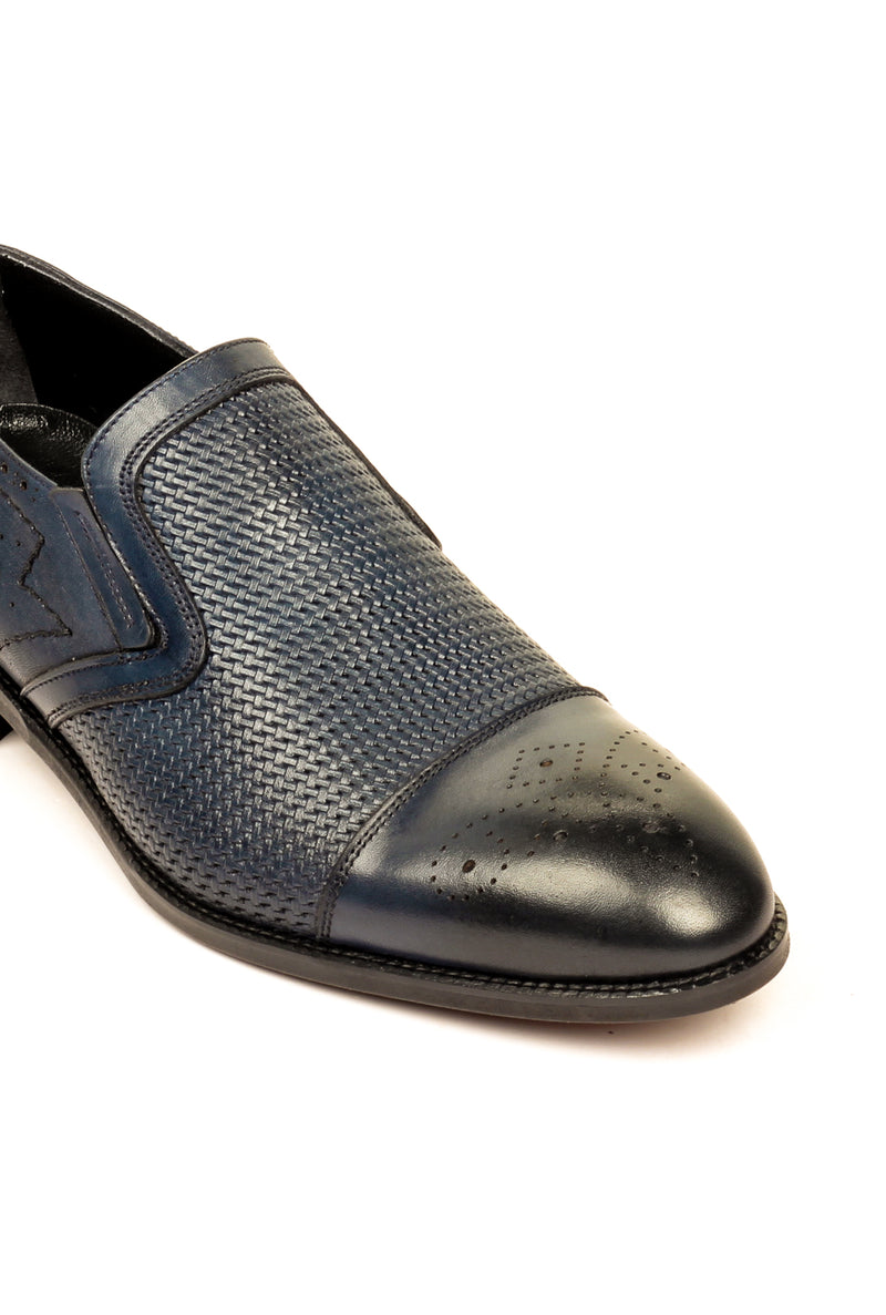 Stylish Leather Slip-ons for Men - Navy - Formal Loafers - Pavers England