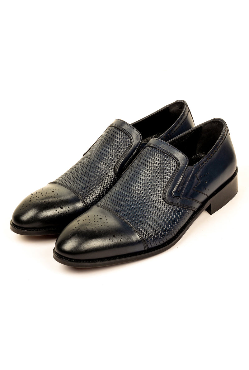 Stylish Leather Slip-ons for Men - Navy - Formal Loafers - Pavers England