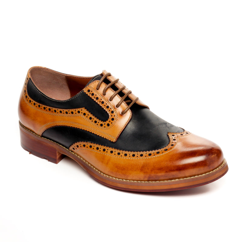 Men's Brogue Shoe - Tan Navy - Laced Shoes - Pavers England