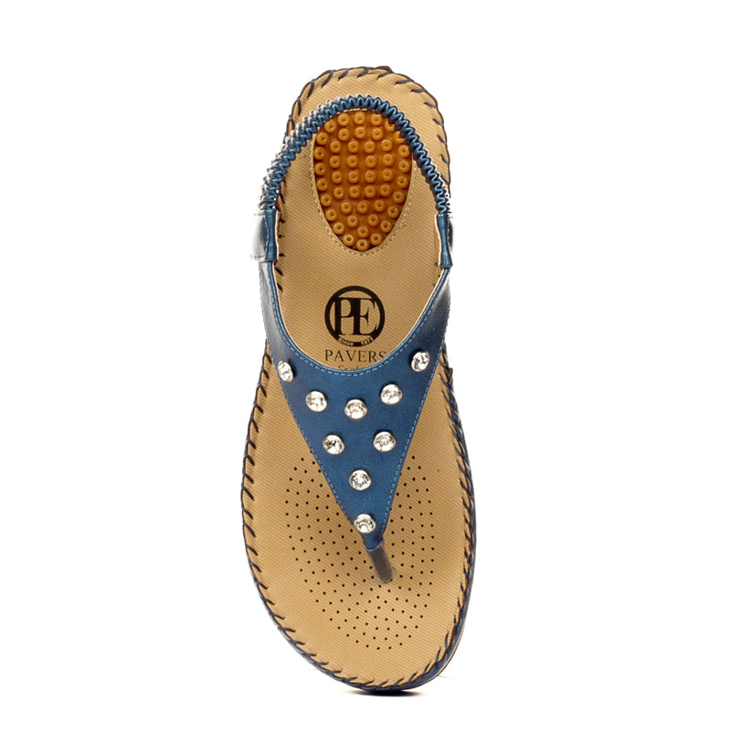 Jewel Embellished Slip-On Sandals for Women-Blue - Sandals - Pavers England