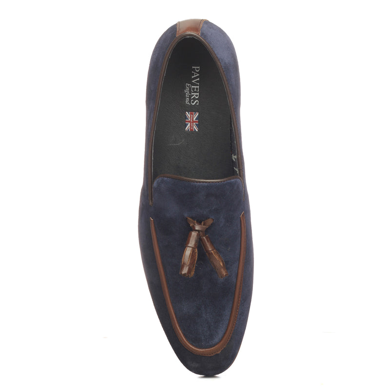 Suede Loafers For Men - Navy - Wedding & Occasion - Pavers England