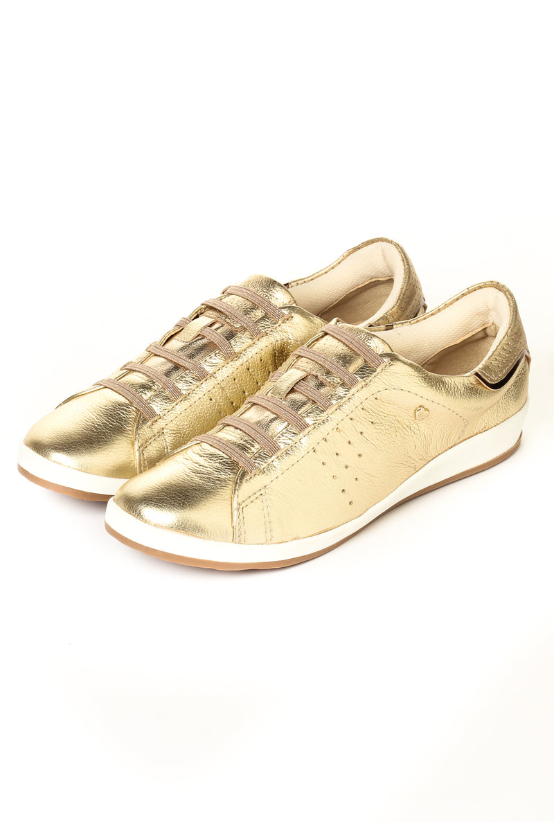 Leather Lace-Ups for Women-Gold - Pavers England
