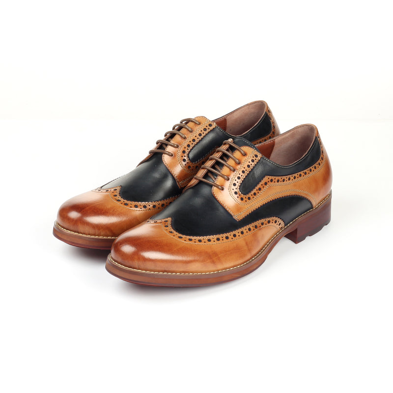Men's Brogue Shoe - Tan Navy - Laced Shoes - Pavers England