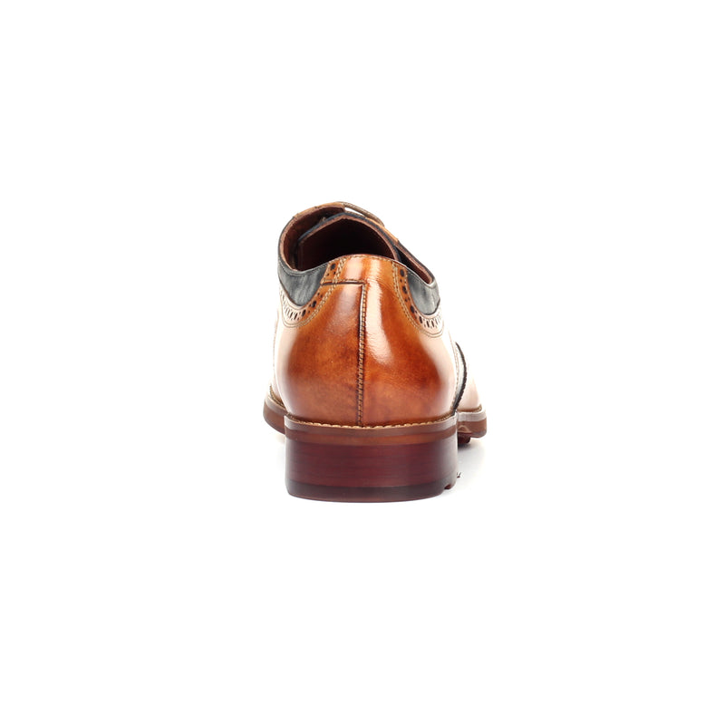 Men's Brogue Shoe - Tan Navy - Laced Shoes - Pavers England