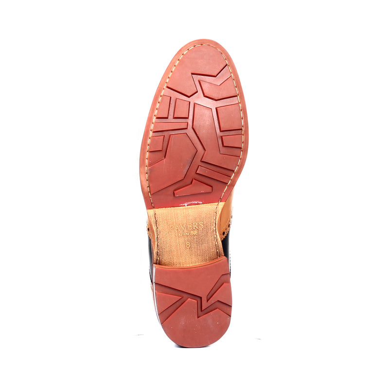 Men's Brogue Shoe - Tan Navy - Laced Shoes - Pavers England