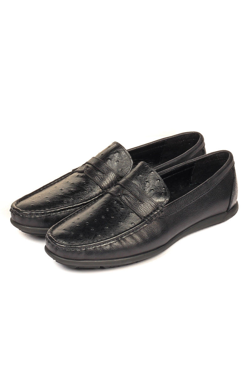 Trendy Textured Leather Loafers - Black - Pavers England