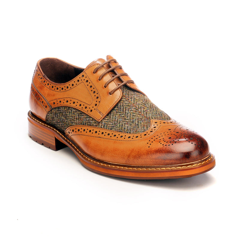 Men's Brogue Shoe - Tan - Laced Shoes - Pavers England