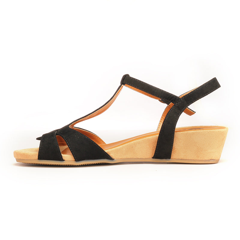 Medium Heel Wedges for Women - Black - Sandals - Pavers England