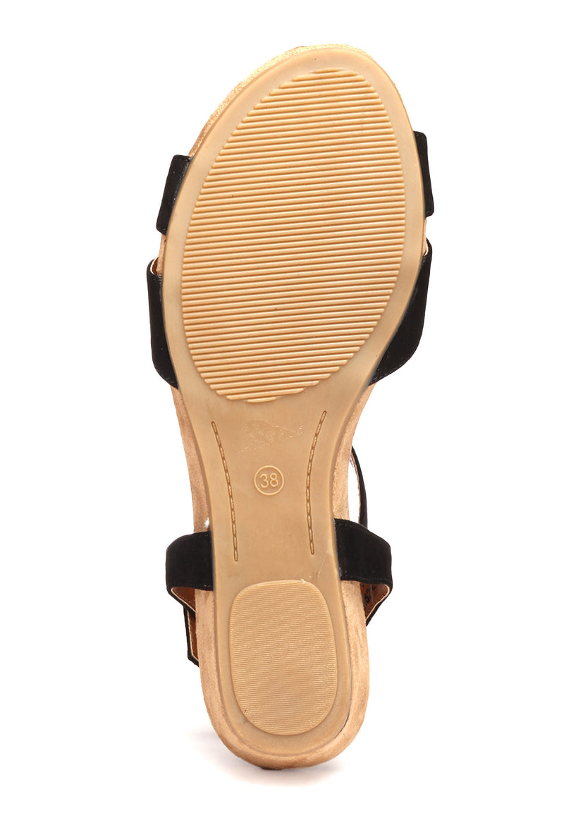 Medium Heel Wedges for Women - Black - Sandals - Pavers England