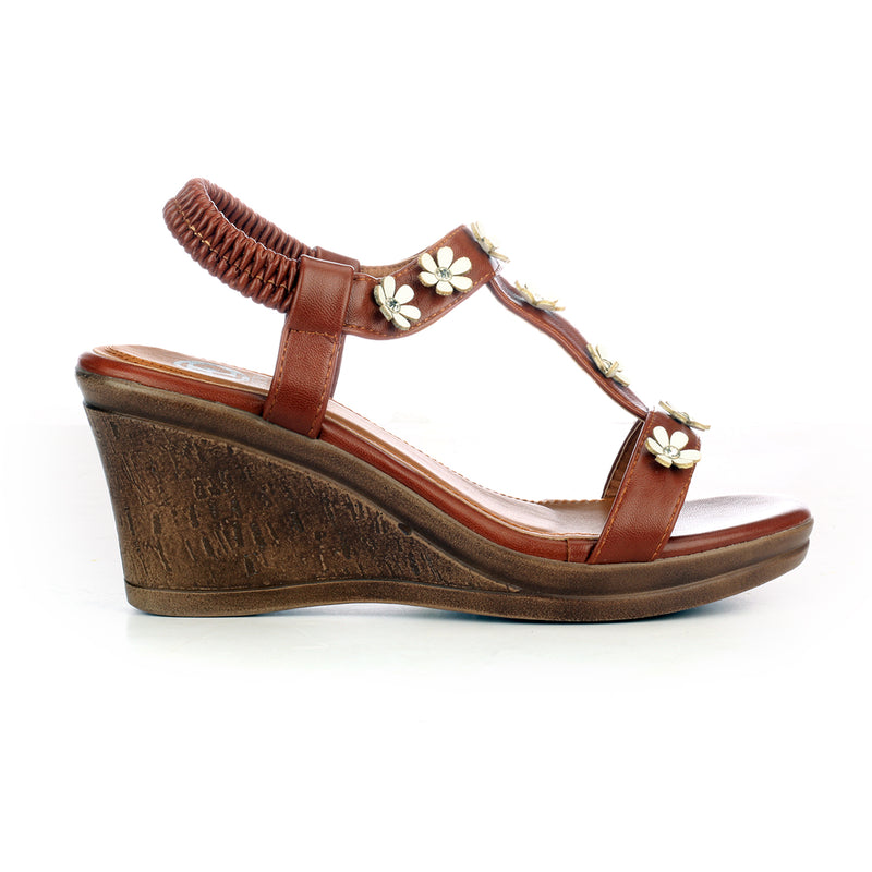 Bling Embellished Wedges for Women - Brown - Sandals - Pavers England