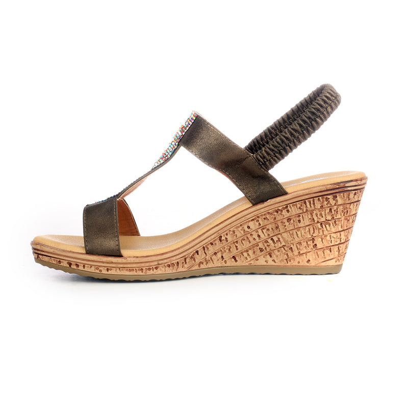 Wedges with Blings for Women-Bronze - Sandals - Pavers England