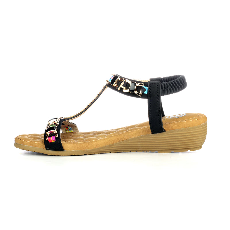 T-Strap Wedge Sandals for Women-Black - Sandals - Pavers England