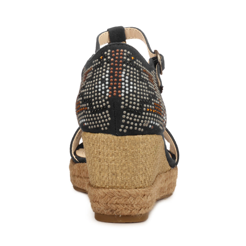 High Heel Textile Wedges for Women - Black - Sandals - Pavers England