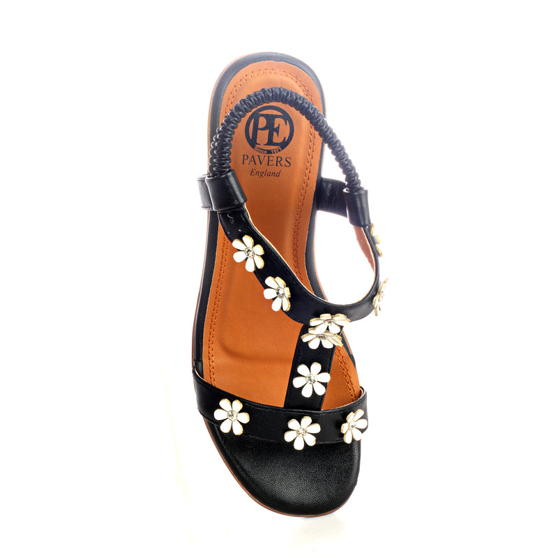 Bling Embellished Wedges for Women - Black - Sandals - Pavers England