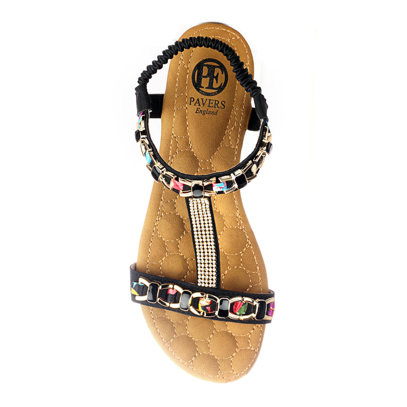 T-Strap Wedge Sandals for Women-Black - Sandals - Pavers England