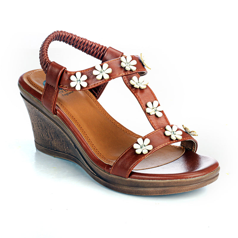 Bling Embellished Wedges for Women - Brown - Sandals - Pavers England