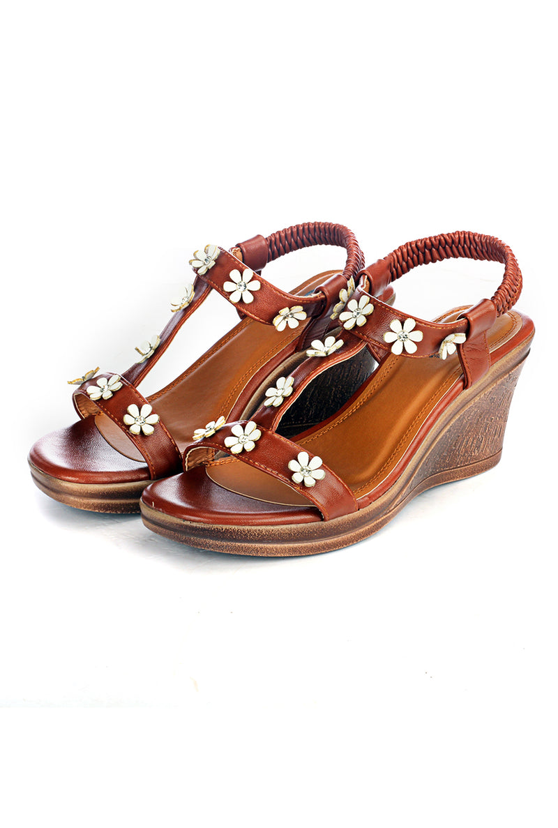 Bling Embellished Wedges for Women - Brown - Sandals - Pavers England