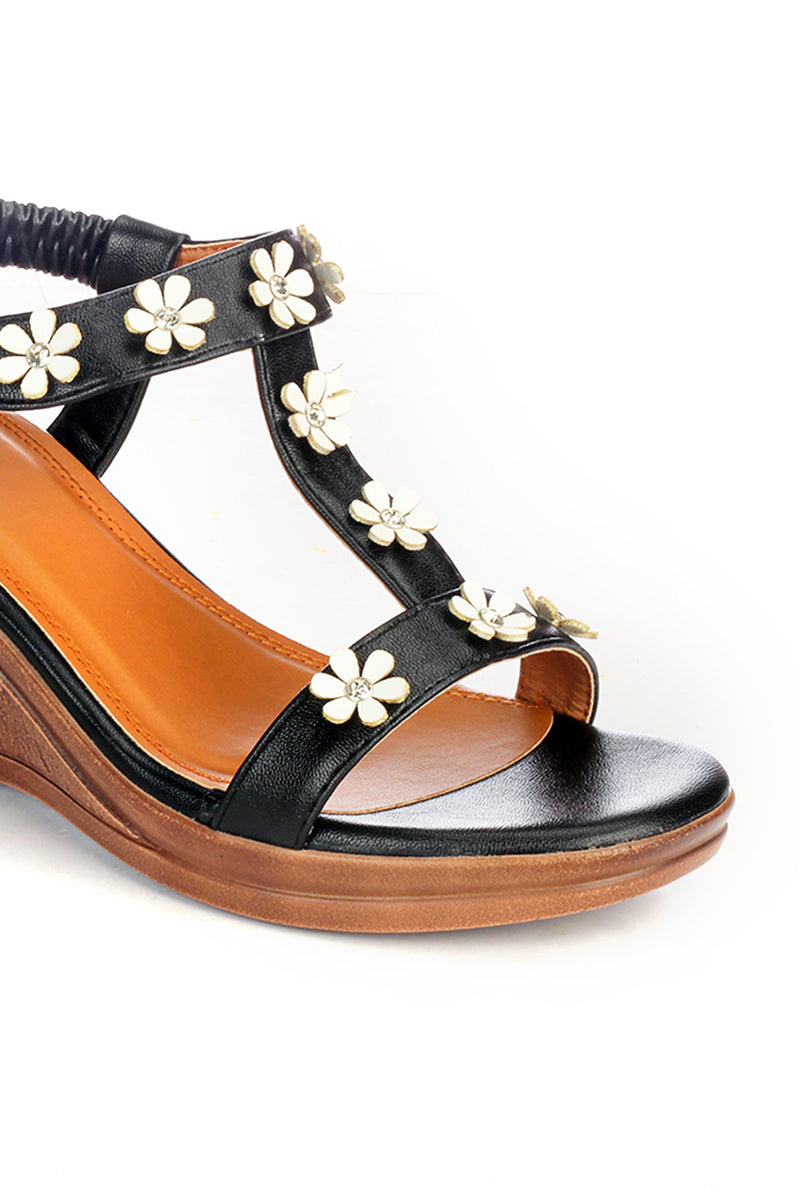 Bling Embellished Wedges for Women - Black - Sandals - Pavers England
