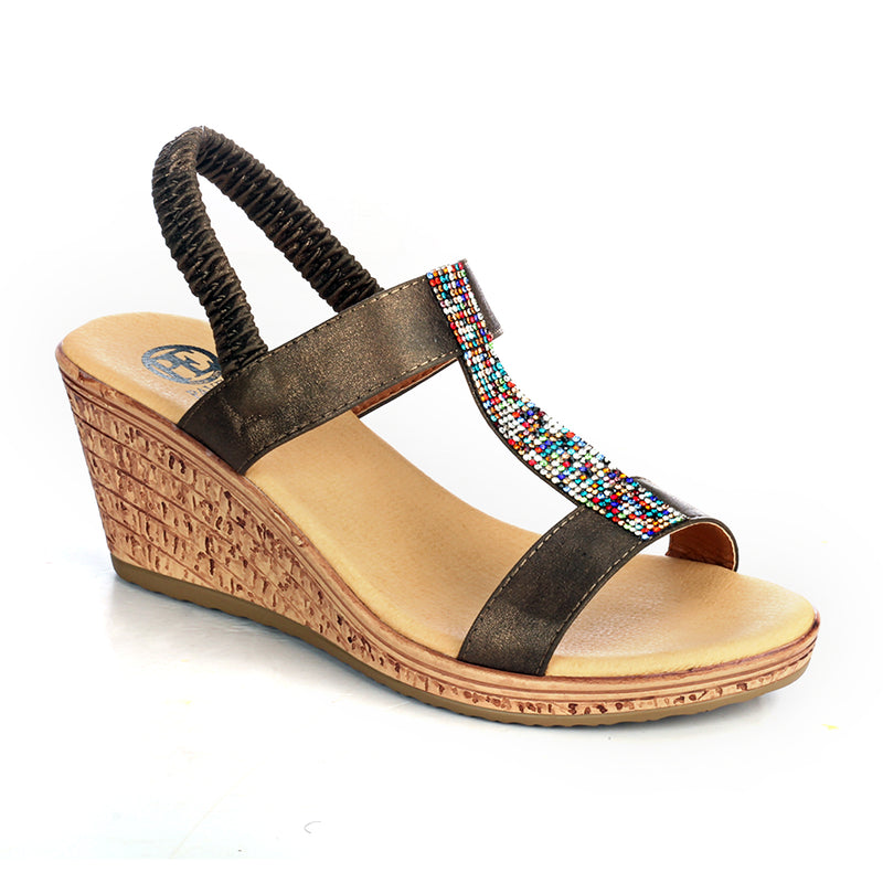 Wedges with Blings for Women-Bronze - Sandals - Pavers England