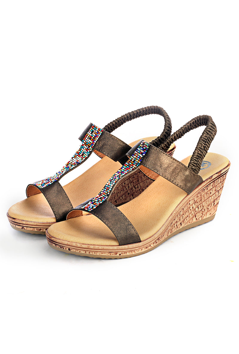 Wedges with Blings for Women-Bronze - Sandals - Pavers England