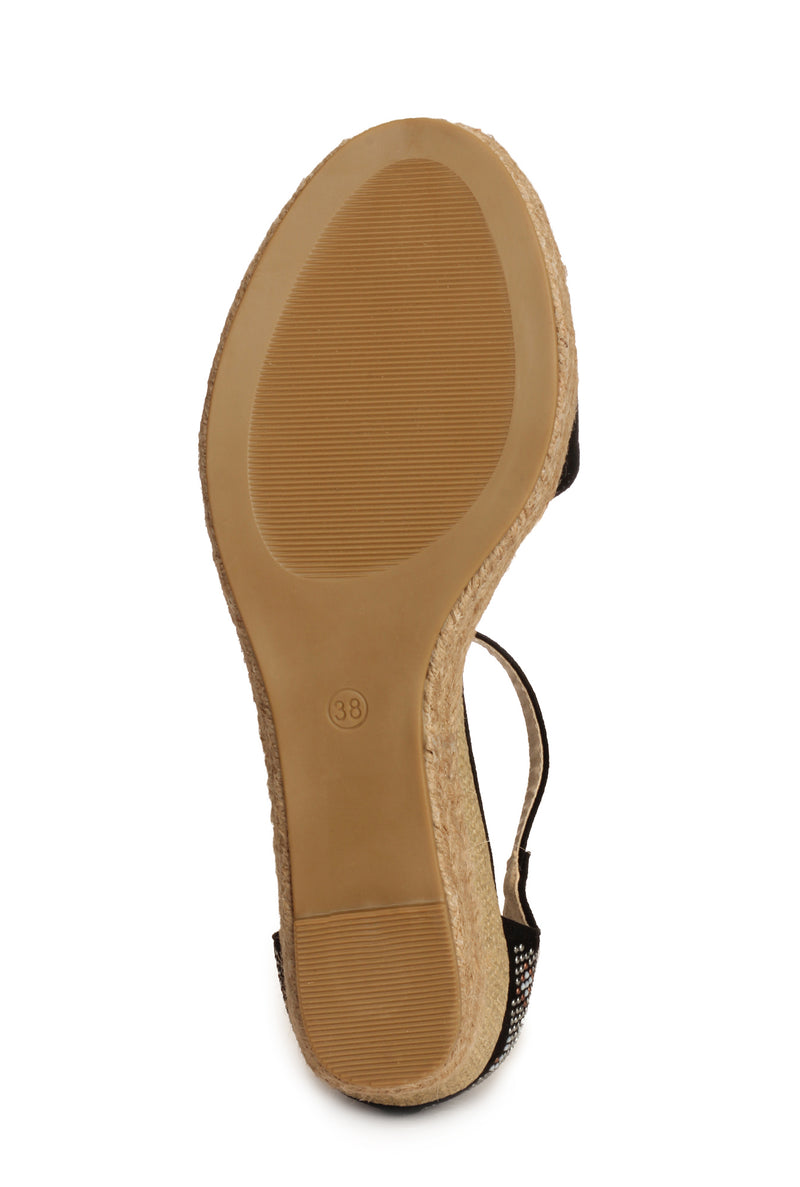 High Heel Textile Wedges for Women - Black - Sandals - Pavers England