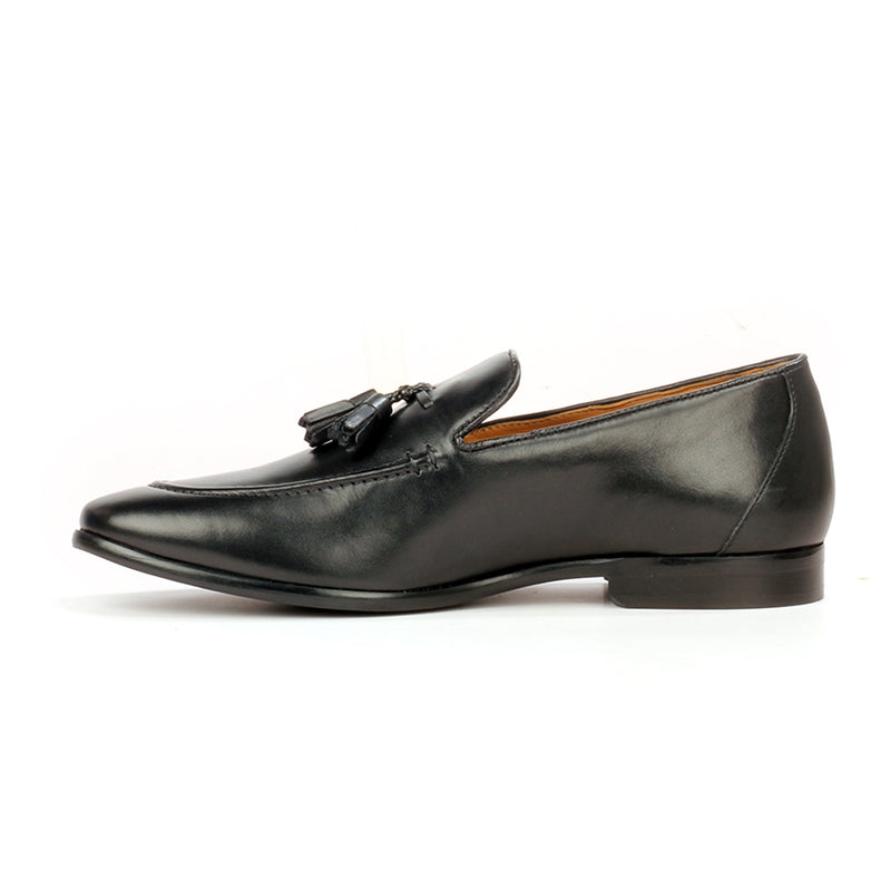 Men’s leather tassel loafers with low heel - Black - Wedding & Occasion - Pavers England