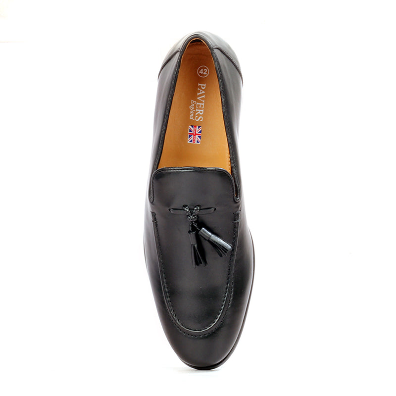 Men’s leather tassel loafers with low heel - Black - Wedding & Occasion - Pavers England