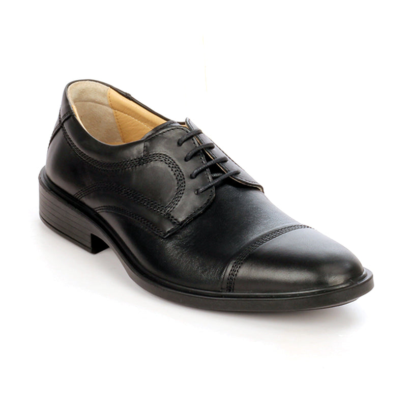 Leather lace-up shoes with low heel for men-Black - Laced Shoes - Pavers England