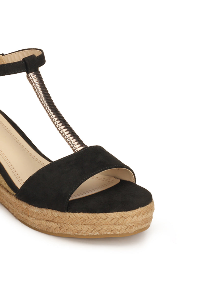 High Heel Textile Wedges for Women - Black - Sandals - Pavers England