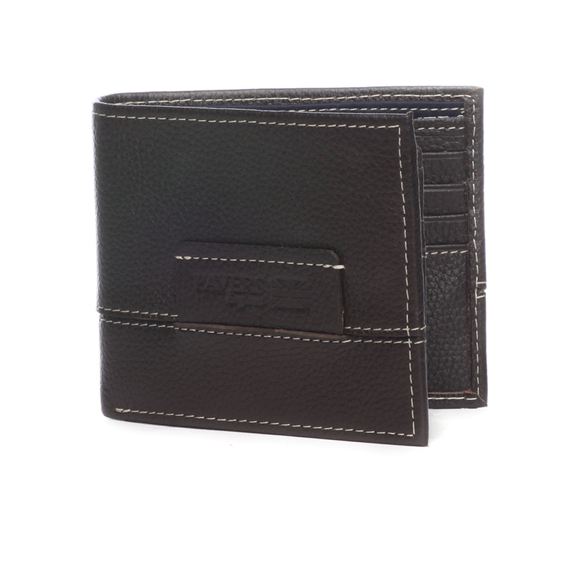 Leather Wallet with Stitch Detail - Brown