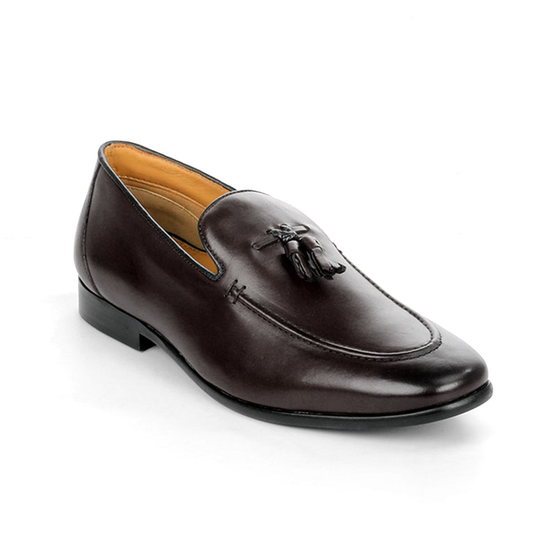 Men’s leather tassel loafers with low heel - Black - Wedding & Occasion - Pavers England