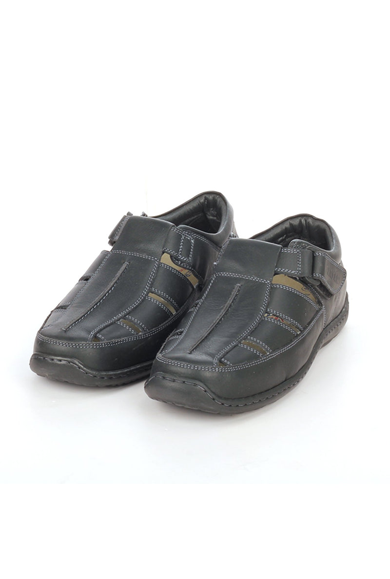Men’s leather sandals with Velcro fastening - Black - Sandals - Pavers England