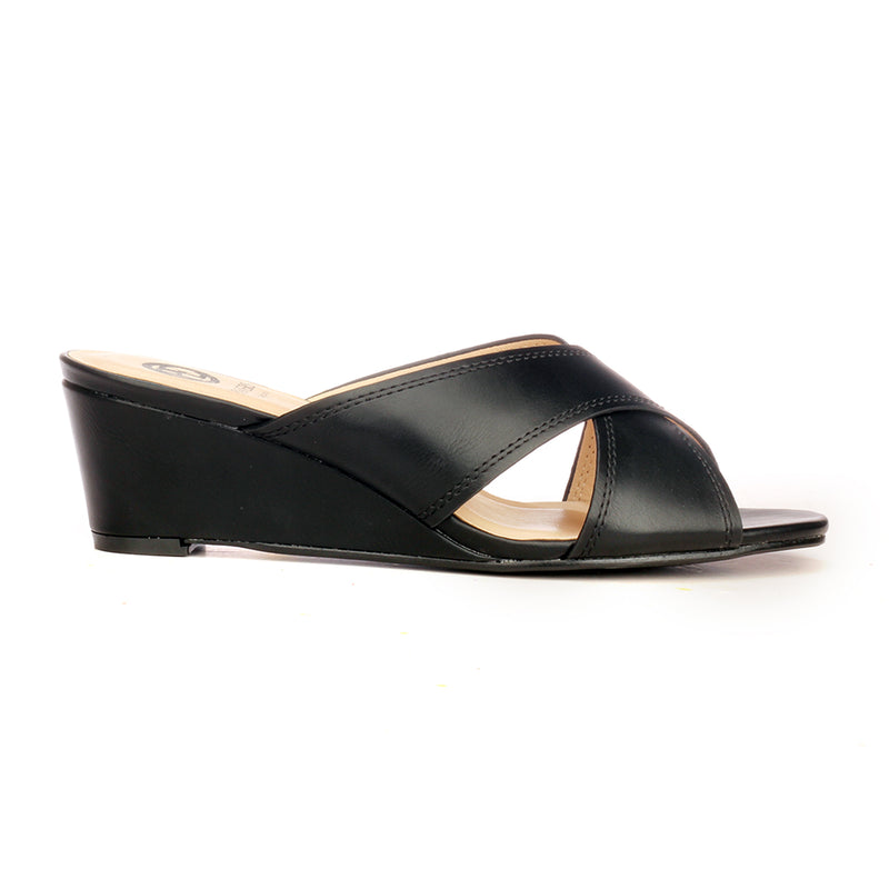 Casual Mule Wedges for Women - Black - Open Mules - Pavers England