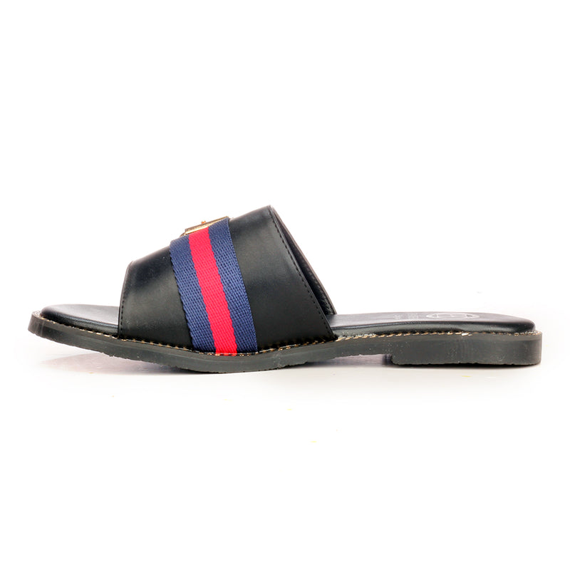 Solid Black Buckle Mules for Women