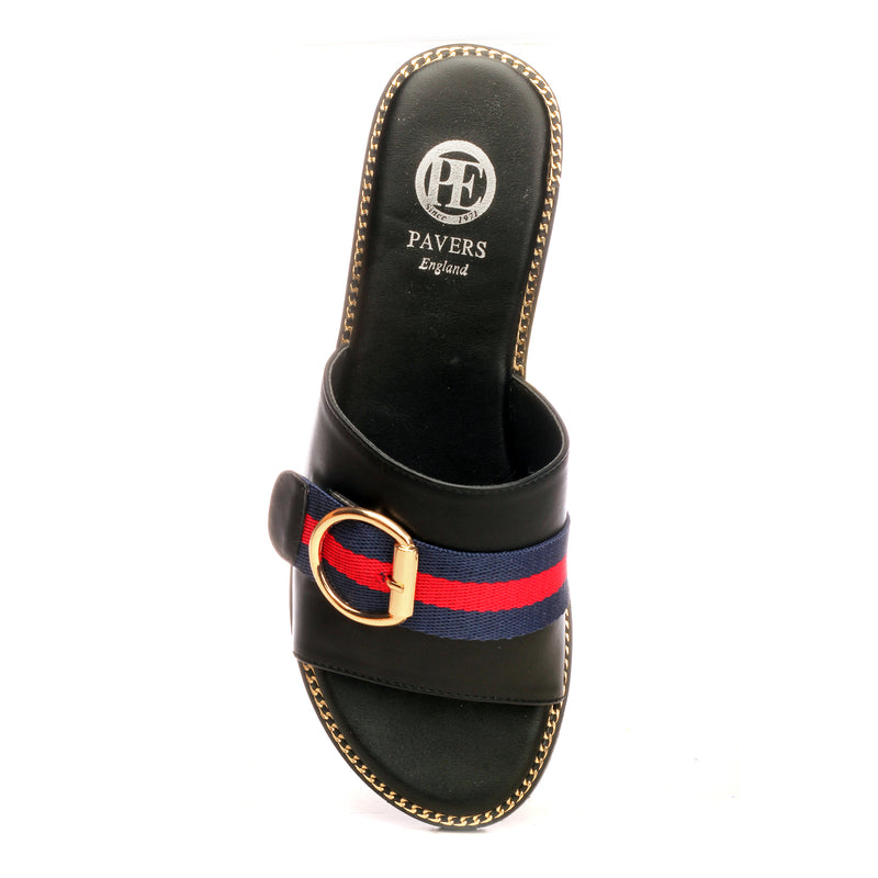 Solid Black Buckle Mules for Women